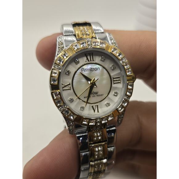 Armitron Womens Mother of Pearl and Gold-Tone Genuine Crystal Dress Watch - Picture 4 of 8